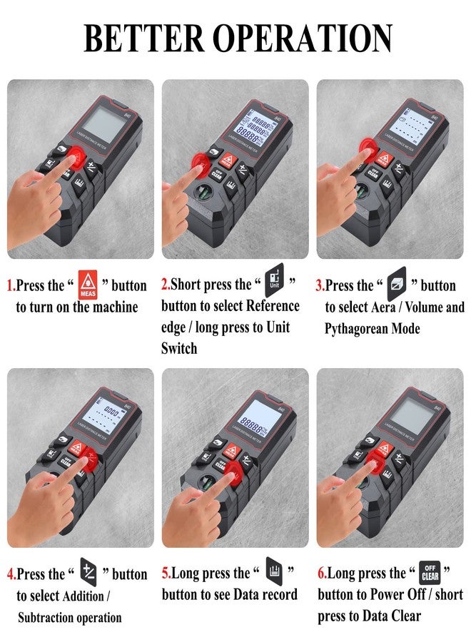 MAKINGTEC B-40 Laser Measure, 131Ft, Waterproof, Digital, LCD Backlit, Laser Distance Measure, Pythagorean Mode, Area and Volume Measuring, Golf Rangefinder - Image 3